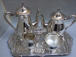 VINERS SILVER PLATE TEA /COFFEE SET w SERVING TRAY VINTAGE SERVEWARE