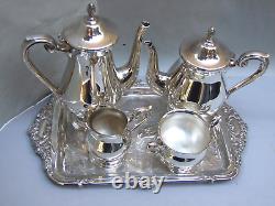 VINERS SILVER PLATE TEA /COFFEE SET w SERVING TRAY VINTAGE SERVEWARE