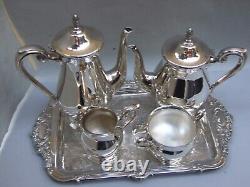 VINERS SILVER PLATE TEA /COFFEE SET w SERVING TRAY VINTAGE SERVEWARE
