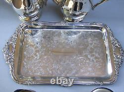 VINERS SILVER PLATE TEA /COFFEE SET w SERVING TRAY VINTAGE SERVEWARE