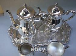 VINERS SILVER PLATE TEA /COFFEE SET w SERVING TRAY VINTAGE SERVEWARE