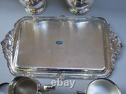 VINERS SILVER PLATE TEA /COFFEE SET w SERVING TRAY VINTAGE SERVEWARE