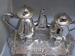 VINERS SILVER PLATE TEA /COFFEE SET w SERVING TRAY VINTAGE SERVEWARE
