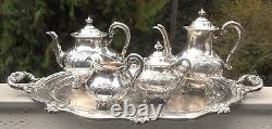 VINTAGE 5 Piece Reed & Barton REGENT 5600 Silver Plated Coffee Tea Set & Tray