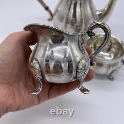 VINTAGE Danish Silver Plate 3 Piece Tea Set Melon Shape Pot Creamer Open Sugar