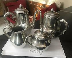 VINTAGE GERMAN WILHELM WOLFF SILVER PLATE DECO JUGENDSTSIL 4 Pc TEA COFFEE SET