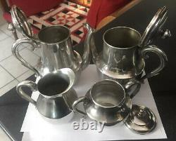 VINTAGE GERMAN WILHELM WOLFF SILVER PLATE DECO JUGENDSTSIL 4 Pc TEA COFFEE SET