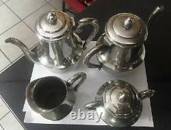 VINTAGE GERMAN WILHELM WOLFF SILVER PLATE DECO JUGENDSTSIL 4 Pc TEA COFFEE SET