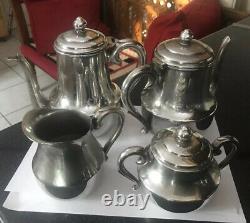 VINTAGE GERMAN WILHELM WOLFF SILVER PLATE DECO JUGENDSTSIL 4 Pc TEA COFFEE SET