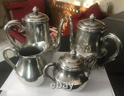 VINTAGE GERMAN WILHELM WOLFF SILVER PLATE DECO JUGENDSTSIL 4 Pc TEA COFFEE SET