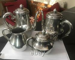 VINTAGE GERMAN WILHELM WOLFF SILVER PLATE DECO JUGENDSTSIL 4 Pc TEA COFFEE SET