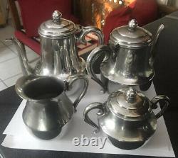 VINTAGE GERMAN WILHELM WOLFF SILVER PLATE DECO JUGENDSTSIL 4 Pc TEA COFFEE SET