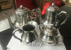 VINTAGE GERMAN WILHELM WOLFF SILVER PLATE DECO JUGENDSTSIL 4 Pc TEA COFFEE SET