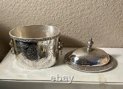 VINTAGE International Silver Co Silverplate Floral Tea Caddy and Plate