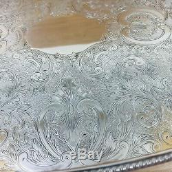 VINTAGE Large Silver Plated Chased Ball Claw Footed Oval Gallery Drinks Tea Tray