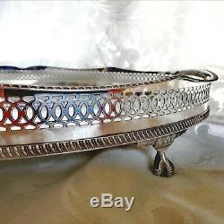 VINTAGE Large Silver Plated Chased Footed Gallery Galleried Oval Drinks Tea Tray