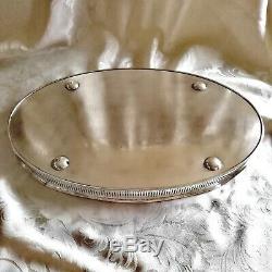 VINTAGE Large Silver Plated Chased Footed Gallery Galleried Oval Drinks Tea Tray