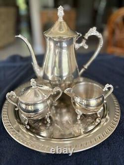 VINTAGE Leonard Silverplate 5 Pc. Tea Set Teapot, Lidded Sugar, Creamer & Tray