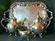 Vintage Ornate F B Rogers Silver 3pc Tea Service Withfrench Rococo/waiter's Tray