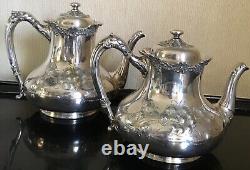 VINTAGE REED & BARTON 5 PC SILVER PLATE TEA COFFEE SET With RARE REPOUSSE UPGRADE