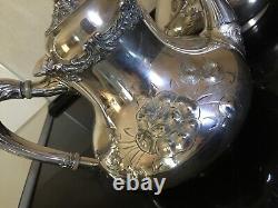 VINTAGE REED & BARTON 5 PC SILVER PLATE TEA COFFEE SET With RARE REPOUSSE UPGRADE