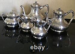 VINTAGE REED & BARTON 5 PC SILVER PLATE TEA COFFEE SET With RARE REPOUSSE UPGRADE