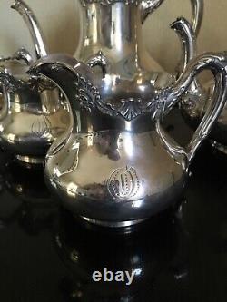 VINTAGE REED & BARTON 5 PC SILVER PLATE TEA COFFEE SET With RARE REPOUSSE UPGRADE