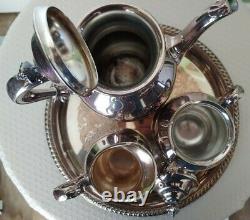 VINTAGE REED & BARTON REGENT 5600 SILVERPLATE Silver Plate TEA SET WITH TRAY