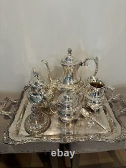 VINTAGE Rogers Bros 7 pc 1847 HERITAGE IS Silverplate Tea Coffee Set WithTray