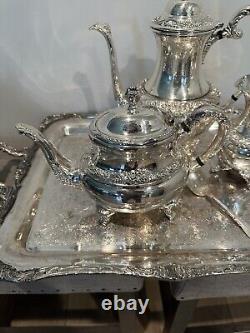 VINTAGE Rogers Bros 7 pc 1847 HERITAGE IS Silverplate Tea Coffee Set WithTray
