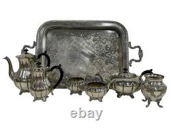VINTAGE SILVER TEA & COFFEE SERVICE SET With TRAY
