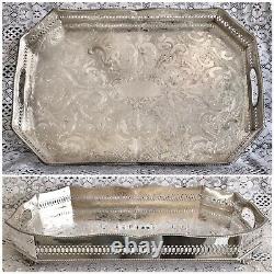 VINTAGE Sheffield Silver Plated Footed Gallery Tea Drinks Serving Butlers Tray