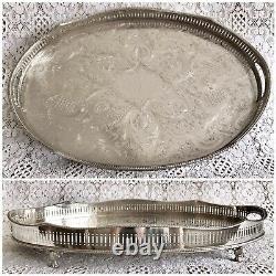 VINTAGE Sheffield Silver Plated Footed Gallery Tea Drinks Serving Butlers Tray