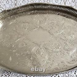 VINTAGE Sheffield Silver Plated Footed Gallery Tea Drinks Serving Butlers Tray