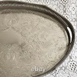 VINTAGE Sheffield Silver Plated Footed Gallery Tea Drinks Serving Butlers Tray