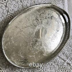 VINTAGE Sheffield Silver Plated Footed Gallery Tea Drinks Serving Butlers Tray