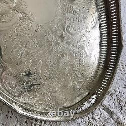 VINTAGE Sheffield Silver Plated Footed Gallery Tea Drinks Serving Butlers Tray