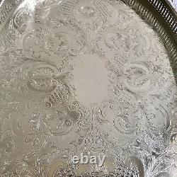 VINTAGE Sheffield Silver Plated Footed Gallery Tea Drinks Serving Butlers Tray