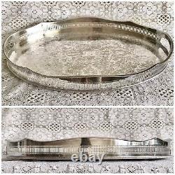 VINTAGE Sheffield Silver Plated Large Gallery Tea Drinks Serving Butlers Tray