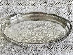 VINTAGE Sheffield Silver Plated Large Gallery Tea Drinks Serving Butlers Tray