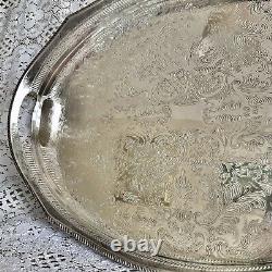 VINTAGE Sheffield Silver Plated Large Gallery Tea Drinks Serving Butlers Tray