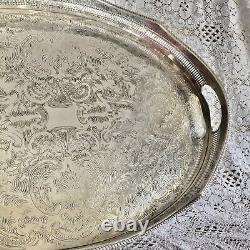 VINTAGE Sheffield Silver Plated Large Gallery Tea Drinks Serving Butlers Tray