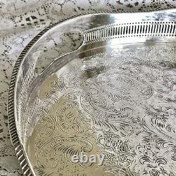 VINTAGE Sheffield Silver Plated Large Gallery Tea Drinks Serving Butlers Tray