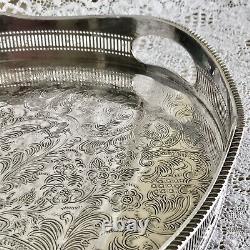 VINTAGE Sheffield Silver Plated Large Gallery Tea Drinks Serving Butlers Tray