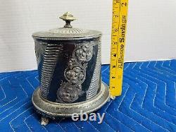 VINTAGE Silver Plate Ornate Footed Tea Caddy with Lid Biscuit Container Ice Bucket