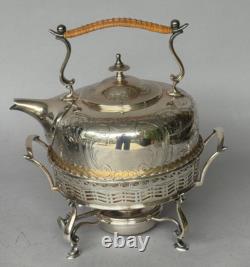 VTG Barker Ellis Silver Platted Tea Kettle Pot Stand Warmer Burner 3 pcs