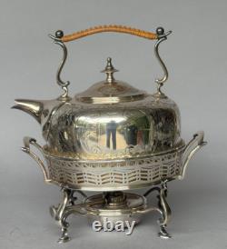 VTG Barker Ellis Silver Platted Tea Kettle Pot Stand Warmer Burner 3 pcs