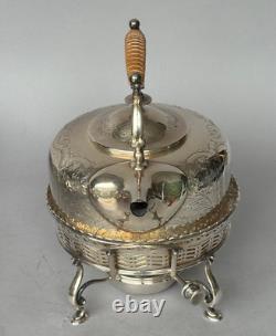 VTG Barker Ellis Silver Platted Tea Kettle Pot Stand Warmer Burner 3 pcs