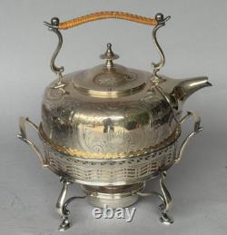 VTG Barker Ellis Silver Platted Tea Kettle Pot Stand Warmer Burner 3 pcs