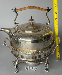 VTG Barker Ellis Silver Platted Tea Kettle Pot Stand Warmer Burner 3 pcs